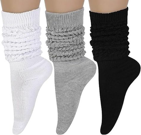 SHCHME Slouch Socks, 3 Pairs Women Slouch Sock Long Cotton Knit Long Knee High Socks Scrunch Socks For Woman (3 Pairs, 3 Colors) : Amazon.ca: Clothing, Shoes & Accessories Scrunchy Socks, Stacked Socks, Scrunch Socks, Knit Boot Socks, Knit Boot, Slouch Socks, Knit Boots, Socks For Women, Long Socks