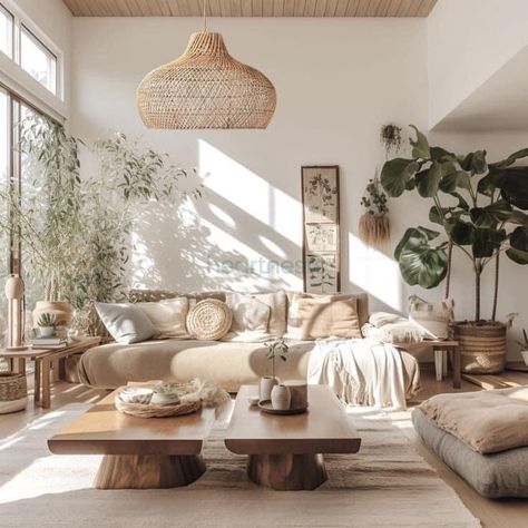 Rattan Style Living Rooms, Boho Light Living Room, Classic Boho Home Decor, Boho Living Dining Room, Furniture Boho Style, Light Aesthetic Living Room, Living Room Sophisticated, Coastal Interiors Design Living Room, Natural Style Interior