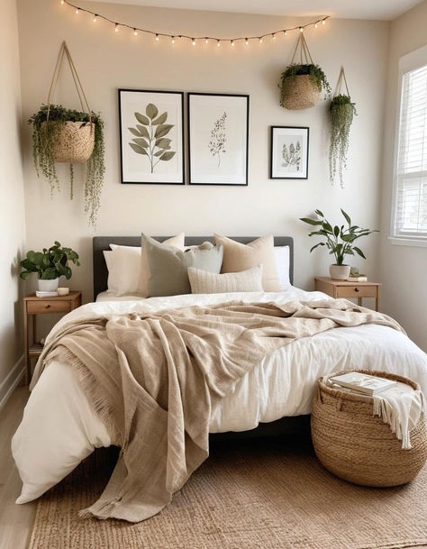 Cream Tan Bedroom Ideas, No Headboard Minimalist Bedroom, Bed Ideas Grey Headboard, Neutral Bedroom Grey Headboard, Guest Room Ideas Small Bedrooms, Home Guest Room Ideas, Neutral And Olive Bedroom, Bedroom Ideas With Grey Bed Frame, Bedroom Ideas White Furniture Colour Schemes