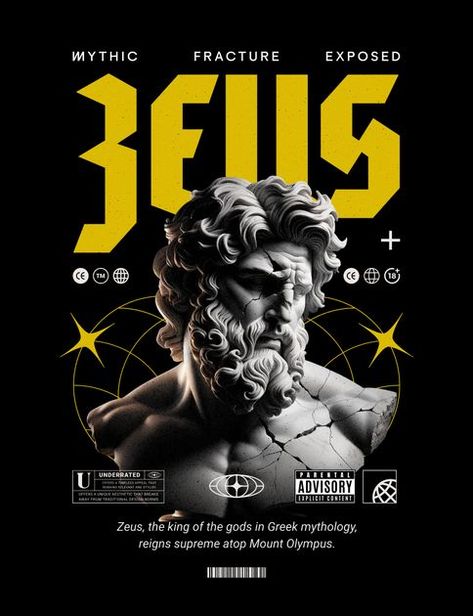 Collage T Shirt Design, Greek God Zeus, Streetwear Illustration, God Zeus, Typography Shirt Design, Streetwear Designs, Graphic Shirt Design, Punk Poster, Cute Blue Wallpaper