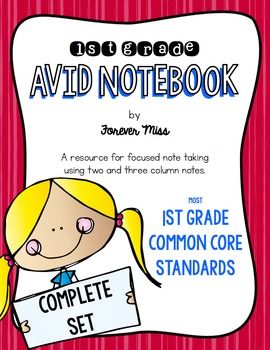 AVID Notebook-1st Grade Complete Set  avid elementary Avid Strategies Elementary, Avid Elementary Classroom, Avid Strategies, Summer Prep, Future School, Virtual Learning, Guided Notes, Public Education, Common Core Standards