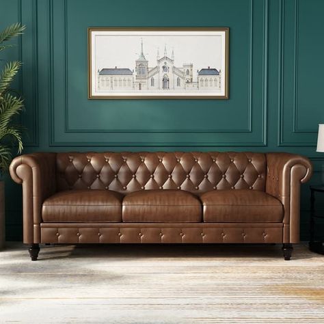 Classy Chesterfield Sofa Couch with Tufted Back 3-seater Settee - Bed Bath & Beyond - 37768914 Bar Nook, Tufted Chesterfield Sofa, Whiskey Lounge, Chesterfield Bank, Sofa Chesterfield, Chesterfield Style Sofa, Lounge Rooms, Leather Sofa Couch, Cozy Bar