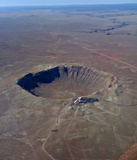 Meteor Crater (Barringer Crater) near Winslow, Arizona - First noted by settlers in the late 19th century, it was debated as either a meteor crater or of volcanic origin until Eugene Shoemaker, of Comet Shoemaker-Levy9 fame, presented conclusive evidence that it must have been a meteor impact - estimated to be about 50,000 years old. Vandal Savage, Winslow Arizona, Meteor Crater, Meteor Impact, Impact Crater, Scientific Discovery, Desert Painting, Oceanography, Northern Arizona