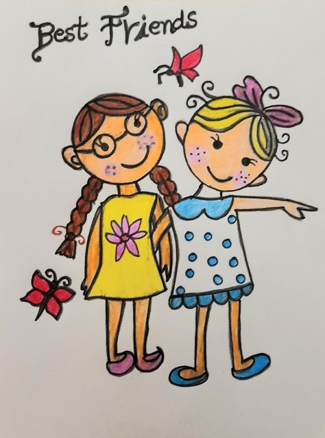 Easy drawing of Friendship Day Friendship Day Drawing For Kids, Friendship Day Drawing, Friend Together, Girl Friendship, Easy Drawings For Kids, Friendship Day, Design Paper, I Feel You, Easy Drawing