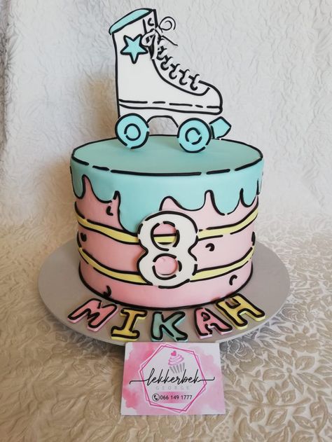 Rollerskates cartoon cake Roller Skates Cake, Rollerskate Cake, Roller Skate Birthday Cake, Skate Cake, Roller Skate Cake, Roller Skate Birthday, Skating Party, Roller Skating Party, Skate Girl