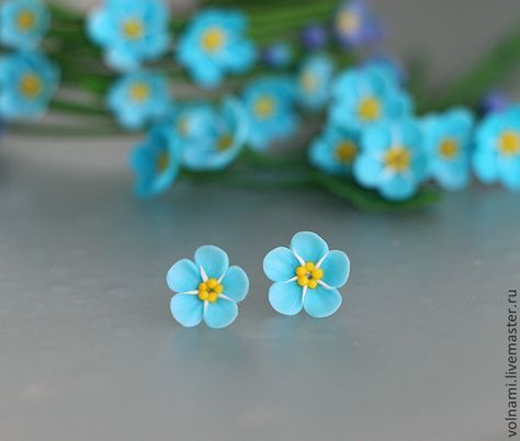 Polymer clay Forget me not jewelry Polymer clay Forget me not stud earrings Polymer Clay Kunst, Fimo Diy, Crea Fimo, Polymer Clay Tutorials, Diy Polymer Clay, Polymer Flowers, Polymer Clay Flower Jewelry, Forget Me Not Flower, Polymer Clay Jewelry Tutorials