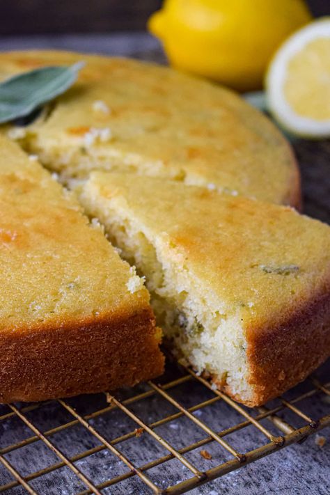 Sage Baking Recipes, Sage Dessert Recipes, Basil Lemon Cake, Herbal Cake, Sage Recipes Fresh, Sage Dessert, Lemon Blueberry Cake Sallys Baking, Lemon Cake Sallys Baking, Courgette And Lemon Cake