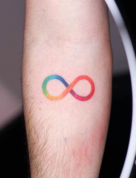 Rainbow Infinity Symbol Tattoo, Infinity Rainbow Tattoo, Rainbow Matching Tattoos, Define Normal Tattoo, Neurodiversity Tattoo Ideas, Non Binary Tattoo, Neurodivergent Tattoo, Awareness Tattoos, Rainbow Infinity Symbol