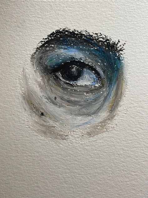 eye with oil pastel Oil Pastel Eyes Drawing, Black And White Oil Pastel Art, Pastel Things, Eyes Looking Down, Inspo Art, Dry Pastel, Oil Pastel Art, Eye Painting, Black Oil