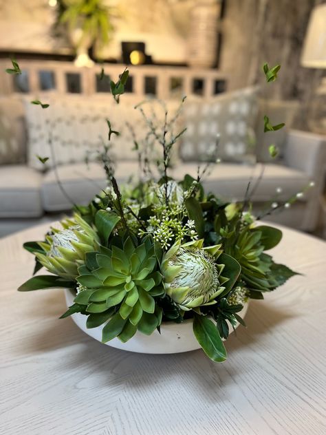 Succulent And Orchid Arrangements, Flowers In Bowls Floral Arrangements, Elegant Succulent Centerpiece, Proteas Flower Arrangements, Ferns And Succulents, Modern Succulent Arrangements, Floral Arrangements With Succulents, Protea And Succulent Centerpiece, Flower Arrangements In A Bowl