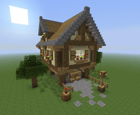 In this guide, I show the main steps to build my simplest house, but these guidelines can be used at every other form of house that uses this specific building style. Minecraft House Guide, Easy Minecraft House Designs, Minecraft Small House, Minecraft Medieval House, Minecraft Houses Xbox, Minecraft Houses Interior, Case Minecraft, Minecraft Houses Survival, Rumah Minecraft Sederhana