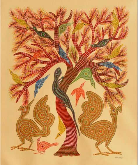 Bhil Art, Gond Art, Gond Painting, Wonder Art, Indian Tribes, Madhubani Art, Indian Folk Art, Indigenous Culture, Bird Tree