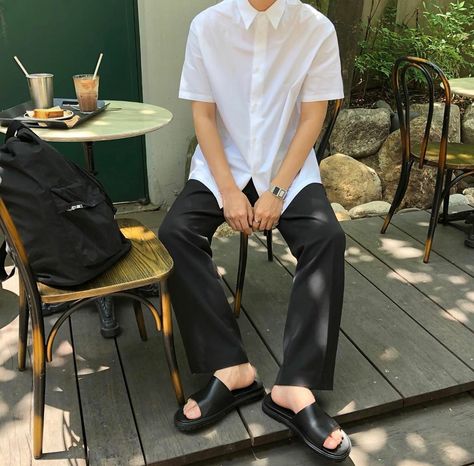 Coffee Date Outfit Men, Men Sandals Outfit, Sandals Outfit Men, Date Outfit Men, Shifting Outfits, Coffee Date Outfit, Tvd Dr, Coffee Date Outfits, Shirt Outfit Men