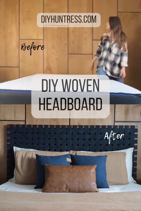 Easy diy Woven Headboard - DIY Huntress Diy Headboard With Lights, Adjustable Bed Headboard, Diy King Headboard, Diy Fabric Headboard, Foam Headboard, Woven Headboard, Dorm Room Headboards, Make Your Own Headboard, Headboard Projects