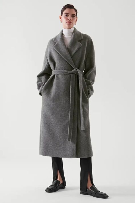 BELTED WOOL-BLEND COAT - GRAY - Coats - COS US Grey Coats, Neutral Coat, Bath Robes For Women, Wool Coat Women, Grey Coat, Belted Coat, Wool Blend Coat, Coat Women, Cashmere Coat