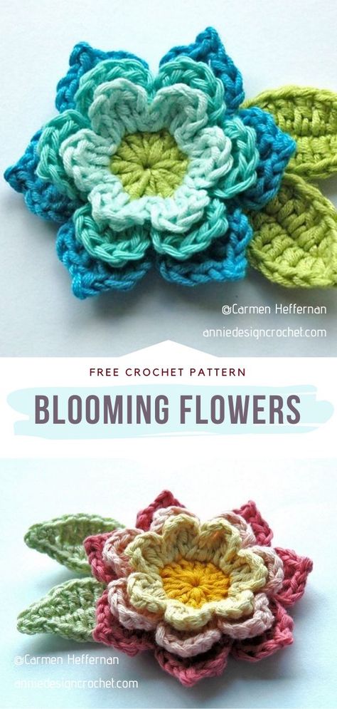 Blooming Flowers Free Crochet Pattern Time to make your crochet projects bloom! #CrochetFlowers #FreeCrochetPattern Tiny Crochet Flowers Pattern, Aragumi Crochet Patterns, Botanical Crochet Pattern, 12x12 Crochet Square Patterns, Crochet Flower Stem, Crochet With Embroidery Thread, Crochet Leaves Free Pattern, Crochet Plants, Quick Crochet Projects