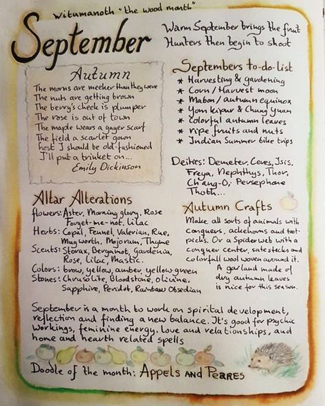 Witchy Monthly Planner, September Magical Correspondences, September Correspondences, September Witchcraft, Witchy September, September Magic, Daily Correspondences, Spiritual Essentials, September Magick