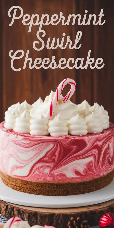 Indulge in holiday magic with this Peppermint Swirl Cheesecake! Creamy, rich cheesecake with a festive peppermint swirl is the perfect balance of sweet and refreshing—a showstopper dessert for holiday gatherings. Frozen Peppermint Cheesecake, Peppermint Swirl Cheesecake, Chocolate Peppermint Cheesecake Recipes, Candy Cane Cheesecake Recipes, Xmas Cheesecake Recipes, Cheesecake Recipes For Christmas, Holiday Cheesecake Recipes Christmas, Christmas Cheesecakes Ideas, Candycane Cheesecake