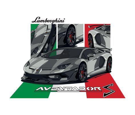 Lamborghini Aventador with Italian flag Car Design for t-shirts, hoodies, and more... On link Draw Cars, Cool Car Drawings, Car Artwork, Lamborghini Cars, Italian Flag, Car Shirts, Car Illustration, Car Drawings, Bmw Cars