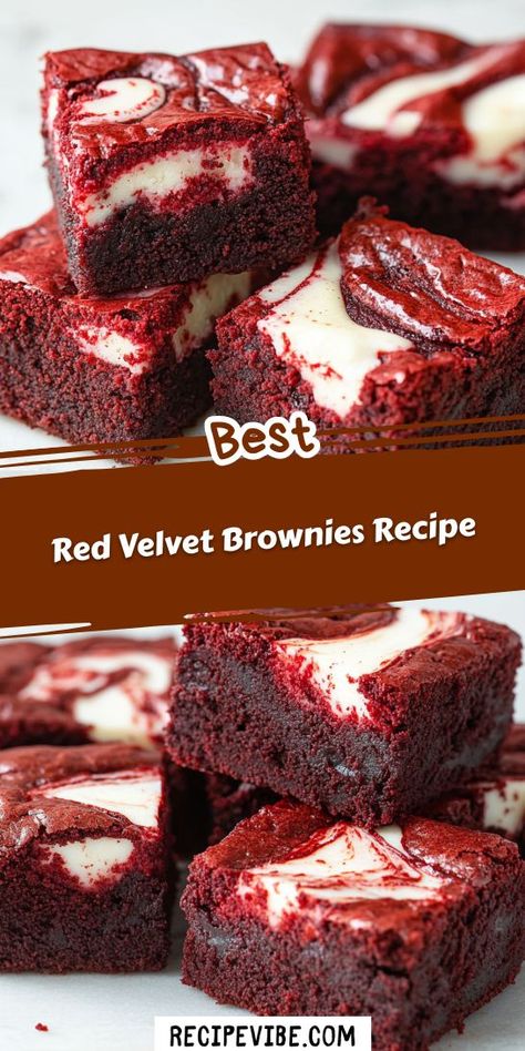 Elevate your dessert game with these Red Velvet Brownies that promise rich flavor and a stunning appearance. This dessert recipe is simple yet indulgent, making it ideal for celebrations or a sweet treat at home. Don’t miss out on these delightful brownies—perfectly paired with a glass of milk! Easy Desserts Brownies, Red Velvet Brownies With Cream Cheese, Desserts With Brownies, Red Velvet Oreo Brownies, Red Velvet Cream Cheese Brownies, Red Velvet Dessert Recipes, Nice Desserts, Quick Brownie Recipe, Red Velvet Brownies Recipe