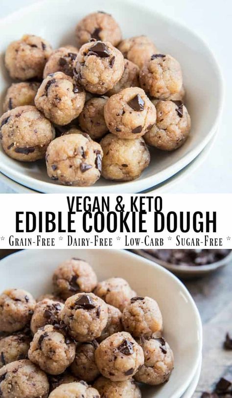 Keto Edible Cookie Dough (Low-Carb, Vegan) - Grain-free, dairy-free, sugar-free low-carb dessert recipe Keto Edible Cookie Dough, Cookie Dough Vegan, Low Carb Cookie Dough, Dairy Free Keto Recipes, Dairy Free Low Carb, Vegan Keto Recipes, Low Carb Snack, Sugar Free Low Carb, Best Low Carb Recipes