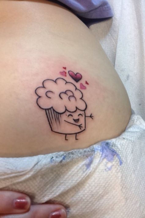 Muffin Man Tattoo, Muffin Tattoo Ideas, Muffin Tattoo, Muffin Cartoon, Partner Tattoos, Cupcake Tattoos, Bunny Tattoos, Petite Tattoos, Face Tattoo