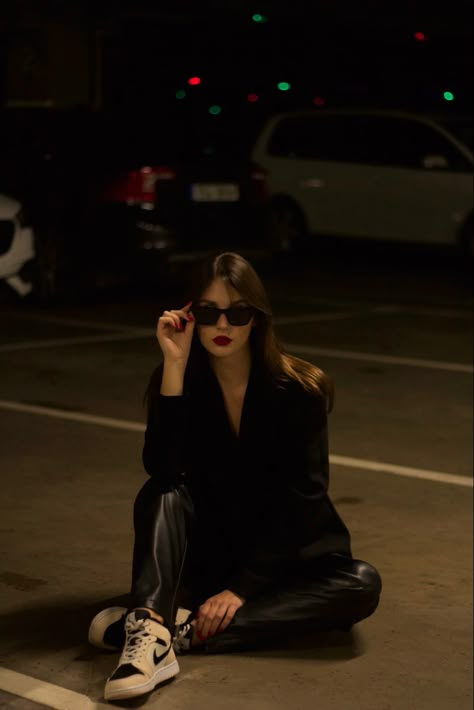 Aesthetic Street Photoshoot, In The Street Photoshoot, Parking Garage Photography, Alley Way Photoshoot, Edgy Picture Ideas, Street Photoshoot Aesthetic, Photoshoot Ideas Street, Parking Photoshoot, Parking Lot Pics