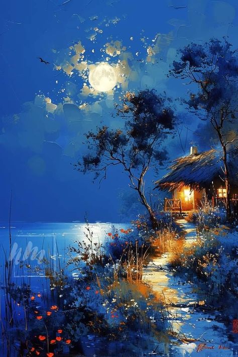 Famous Landscape Paintings, Natural Painting, Landscape Painting Watercolor, Easy Landscape Paintings, Night Sky Painting, Night Landscape, Landscape Art Painting, Art Gallery Wallpaper, Nature Art Painting