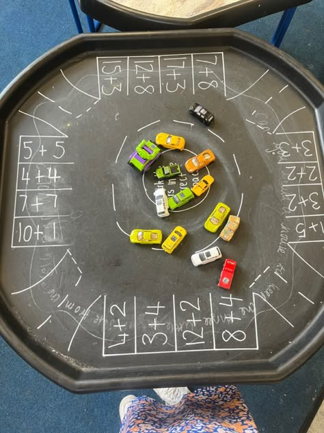 Tuff Tray Ideas Maths, Addition Tuff Tray, Number Bonds To 10 Tuff Tray, Maths Tuff Trays, Maths Continuous Provision Year 1, Tuff Table, Maths Challenges, Continuous Provision Year 1, Classroom Wall Displays