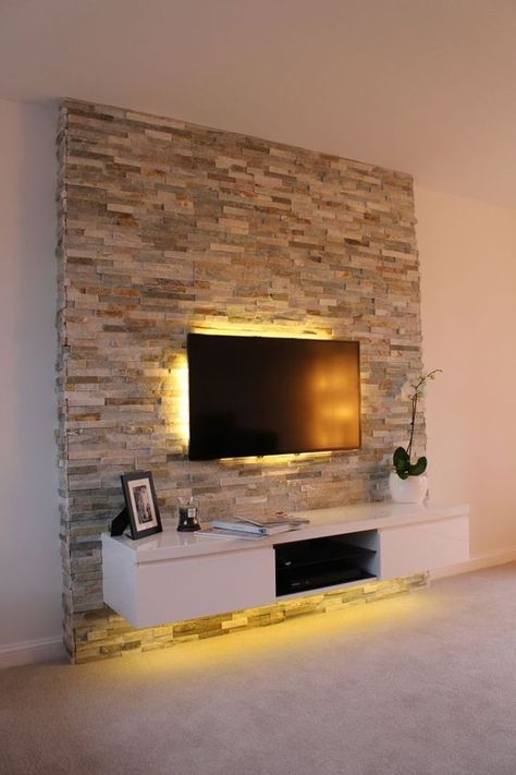 TV backsplash ideas Tv Stand Modern Design, Tv Kastenwanden, Tv Mounted, Feature Wall Living Room, Tv Stand Designs, Living Room Entertainment Center, Modern Tv Wall, House Farmhouse, Flat Screen Tv