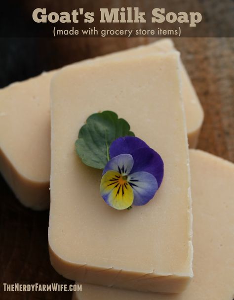 How to Make Your Own Goat’s Milk Soap using common oils and canned milk from the grocery store. Nerdy Farm Wife, Goat Milk Soap Recipe, Homemade Goat Milk Soap, Milk Soap Recipe, Savon Diy, Diy Soap Bars, Grocery Store Items, Cold Process Soap Recipes, Soap Making Recipes