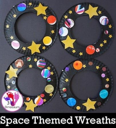 Create over 15 space crafts for kids with these adorable handmade outer space crafts of our galaxy. These are perfect and adorable preschool space crafts of aliens, space shuttles, planets, and more. Space Wreath, Outer Space Drawing, Plate Wreath, Outer Space Crafts, Space Preschool, Space Party Decorations, Space Crafts For Kids, 3 Dinosaurs, Outer Space Decorations