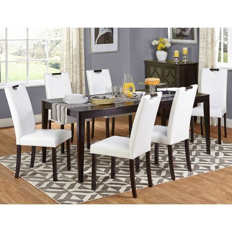 Target Marketing Systems Tilo 7 Piece Dining Table Set - 18027WHT Narrow Dining Room Ideas, Narrow Dining Room, Butterfly Dining Table, Modern Contemporary Dining, Parsons Dining Chairs, Dining Room Ideas, 7 Piece Dining Set, White Dining Chairs, Kitchen Dining Sets