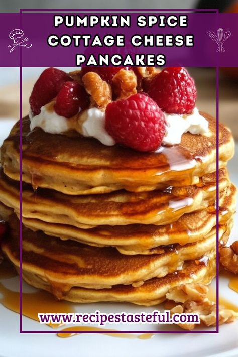 Delight in these Pumpkin Spice Cottage Cheese Pancakes, a perfect fall breakfast that combines the protein of cottage cheese with warm seasonal flavors. Fluffy and satisfying, they’re a delicious way to start your day! Cottage Cheese Recipes Breakfast, Cottage Cheese Pancakes Recipe, Cottage Cheese Muffins, Cinnamon Roll French Toast Bake, Pumpkin Protein Pancakes, Cottage Cheese Breakfast, High Protein Pancakes, Pumpkin Pancake Recipe, Cottage Cheese Pancakes