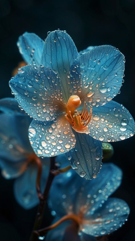 Orchid Flower Photography, Orchid Flower Aesthetic, Moon Orchid, Blue Orchid Flower, Wet Flowers, Orchids In Water, Iphone Wallpaper Stills, Flower Close Up, Hydrangea Garden