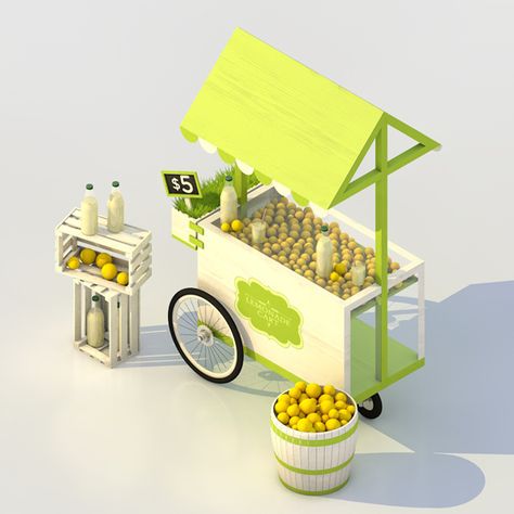 LEMONADE CART Lemonade Cart, Lemon Sorbet, Lemon Lemonade, All Elements, Poster Layout, Mobile Shop, 3d Design, Lemonade, Kitchen Appliances