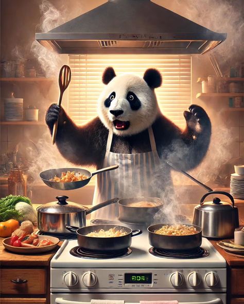 Cooking Panda, Teamwork Makes The Dream Work, Panda Express, Panda Art, Kung Fu Panda, Double Trouble, Cooking Skills, Wild Animal, Kung Fu