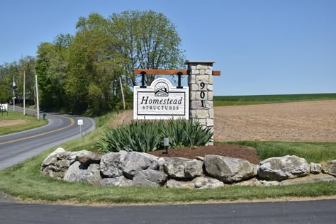 Come for a Visit | Homestead Structures Farm Signage Entrance, Driveway Name Sign, Circle Driveway Landscaping Country, Rural Driveway Entrance Ideas, Country Driveway Entrance, Farm Entrance Ideas Driveways, Driveway Entrance Curb Appeal, Driveway Entrance Sign, Farmhouse Driveway Entrance