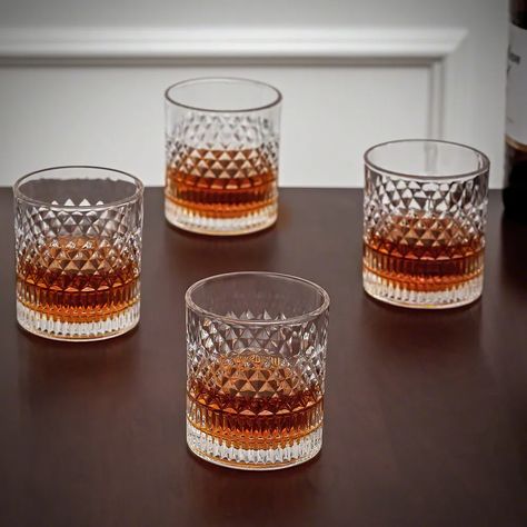 Truman Crystal Whiskey Glasses, Set of 4 - On Sale - Bed Bath & Beyond - 35864736 Crystal Mood Board, Vintage Whiskey Glasses, Classy Drinks, Alcohol Glasses, Crystal Whiskey Glasses, Bourbon Glasses, Crystal Rocks, Liquor Glass, Home Wet Bar