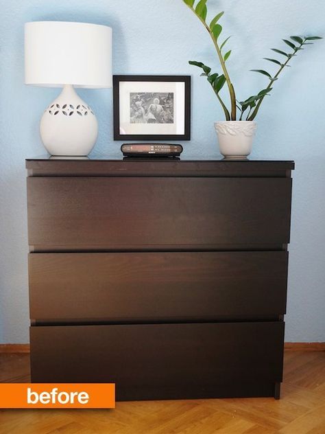 The Magical MALM: 7 Real-Life Before & After Projects Ikea Malm Dark Brown, Ikea Malm 3 Drawer Dresser Hack, Commode Malm Ikea, Bedroom Calm, Ikea Malm Nightstand, Malm Hack, Malm Drawers, Ikea Dresser Makeover, Ikea Malm Dresser