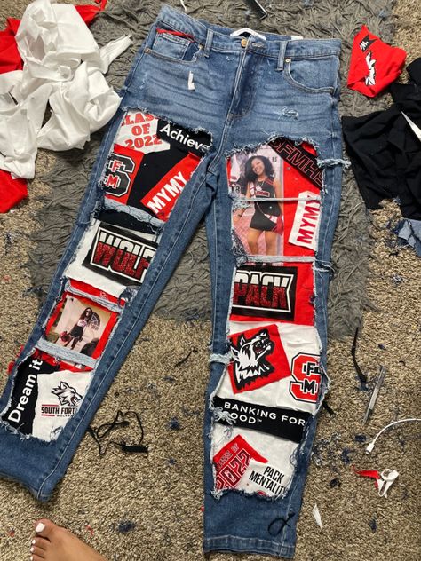 Graduation Jeans Outfit, Senior Pants Ideas Black Women, Class Of 2024 Outfits, My Last First Day Of School Senior, Senior Sweater Ideas 2024, High School Senior Breakfast Outfit, Senior Portraits Outfits Black Women, Custom Senior Jeans, Decision Day Outfit College