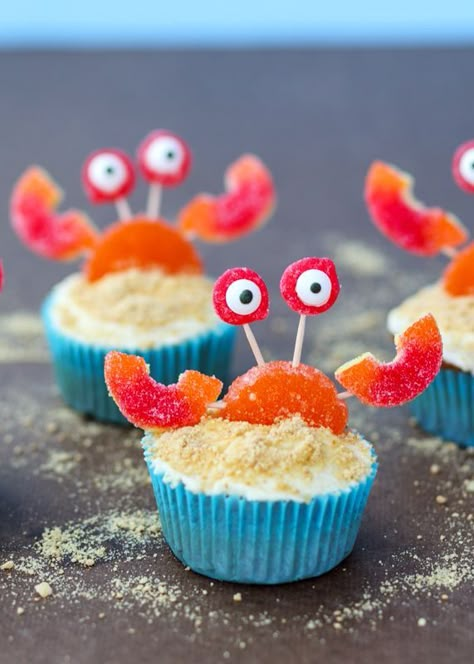 Crab Cupcakes, Cutest Cupcakes, Beach Cupcakes, Summer Cupcakes, Bubble Birthday, Cupcake Wars, Sea Birthday Party, Cupcake Decorating, Beach Birthday