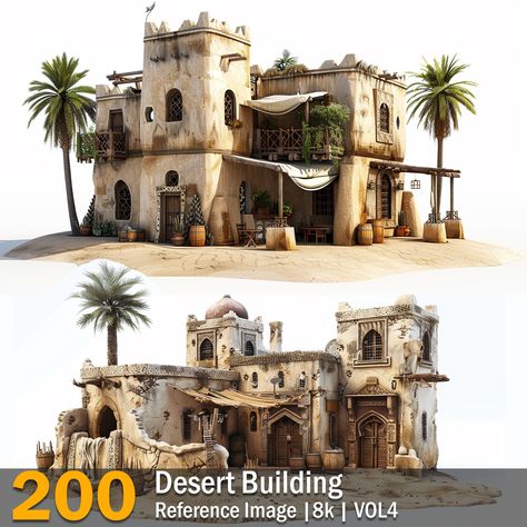 Desert Building | Reference Images | 8K,  on ArtStation at https://www.artstation.com/artwork/QX1G3Z Fantasy Desert Village, Desert Buildings Concept Art, Minecraft Desert Builds, Desert Dwellings, Desert Marketplace Concept Art, Desert Buildings Architecture, Minecraft Desert House, Desert Building, Desert Farm