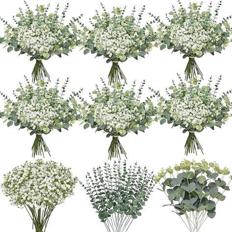 Amazon.com: Serwalin 100Pcs Artificial Babys Breath Flowers Bulk, Faux Baby Brerath Eucalyptus Stems Leaves Set Faux Greenery Stems Gypsophila Flowers Centerpieces for Wedding Bouquet Party Filler Home Decor : Home & Kitchen Eucalyptus And Baby Breath Centerpiece, Clown Wedding, Wedding Flowers Centerpieces, Eucalyptus Centerpiece, Leaves Bouquet, Centerpieces For Wedding, Bouquet Party, Eucalyptus Stems, Green Centerpieces