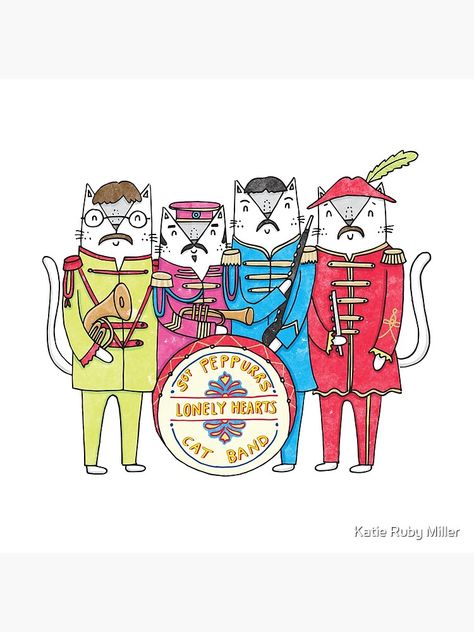 "SGT Peppurr's Lonely Hearts Cats Band" Throw Pillow by KatieRubyMiller | Redbubble Beatles Kids, Katie Miller, Beatles Albums, Beatles Band, Beatles Music, Beatles Abbey Road, Beatles Songs, Lonely Heart, Yellow Submarine