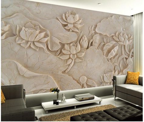 36020151217145105264 Lotus Mural, Mural Background, Royal Wallpaper, Bedroom Mural, Relief Painting, Wall Carvings, Mural Art Design, Stone Wall Art, Wallpaper For Walls