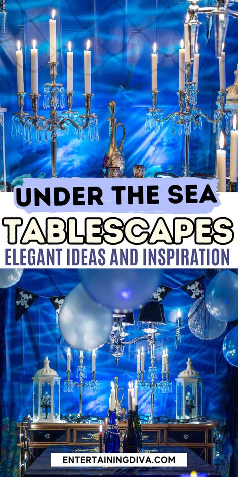 Elegant Under The Sea Party Ideas | Parties Ocean Party Ideas, Under The Sea Party Ideas, Halloween Scene Setters, Under The Sea Party Decorations, Sea Party Decorations, Party Ideas For Adults, Underwater Party, Halloween Party Drinks, Sea Party Ideas