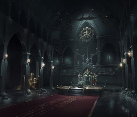 Gothic Castles Interior, Dnd Castle Interior, Vampire Castle Layout, Fantasy Castle Interior Concept Art, Gothic Throne Room, Castle Interior Concept Art, Dark Throne Room, Dark Castle Interior, Vampire Castle Interior