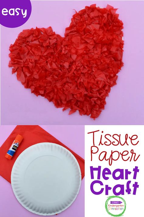 Tissue Paper Valentine Heart Craft - The Kindergarten Connection Couple Crafts, Kindergarten Valentines, Tissue Paper Craft, Valentine Art Projects, Heart Craft, February Crafts, Tissue Paper Crafts, Easy Valentine Crafts, Valentines Patterns