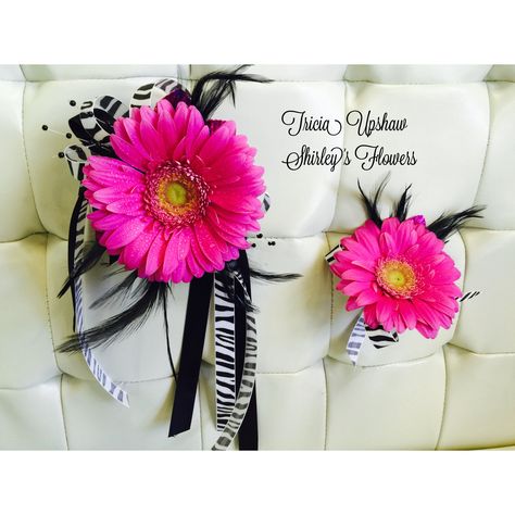 Gerber Daisy Boutonniere, Gerber Daisy Corsage, Daisy Wrist Corsage, Bright Pink Corsage Prom, Gerbera Daisy Corsage, Gerbera Daisy Wedding, Prom 2015, Prom Corsage And Boutonniere, Pink Gerbera